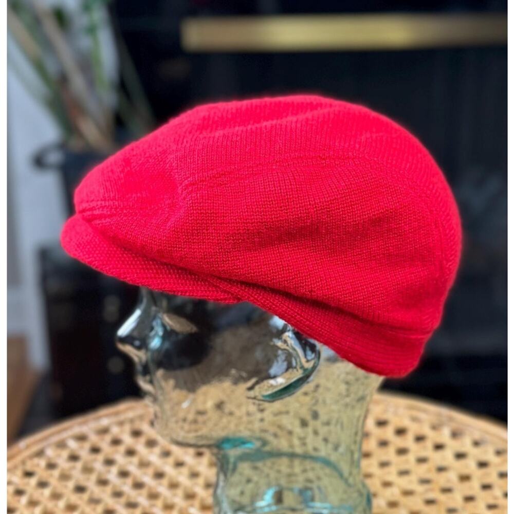Vintage Newsboy Hat, Red 1980s Knit Newsboy Cap,  80s Hat, Red Brim Knit Cap - Picture 6 of 10